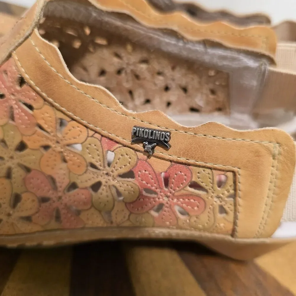 Pikolinos Women 36 Romana Leather Shoes Sandals Floral Pink Boho Cottage Western - Picture 12 of 13